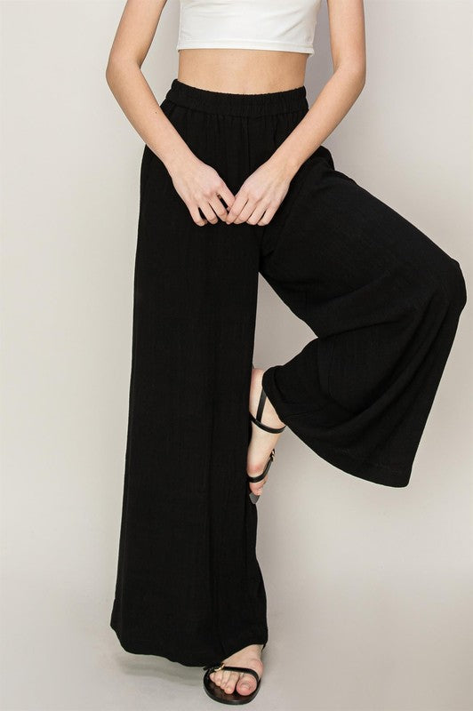 Linen Wide Leg Pants Black Bottom