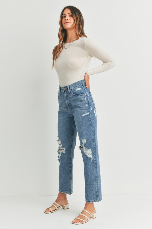 High Rise Dad Jeans Medium Denim Bottom