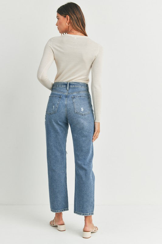 High Rise Dad Jeans Medium Denim Bottom