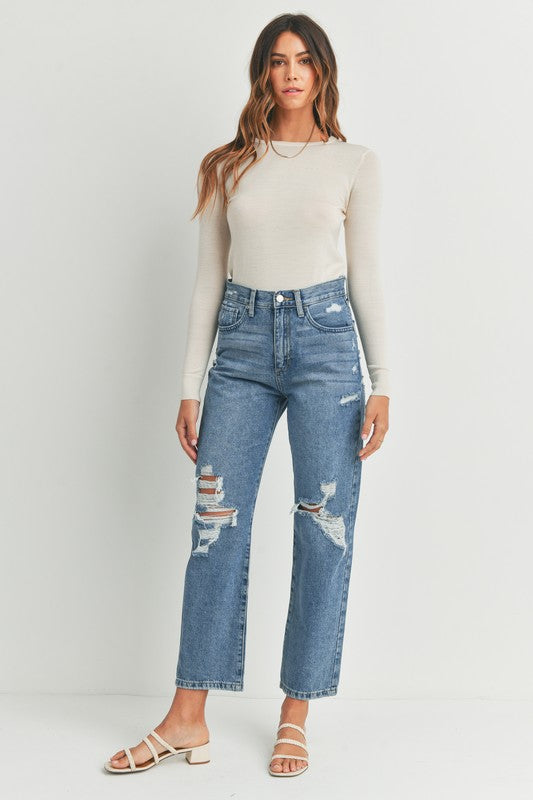 High Rise Dad Jeans Medium Denim Bottom