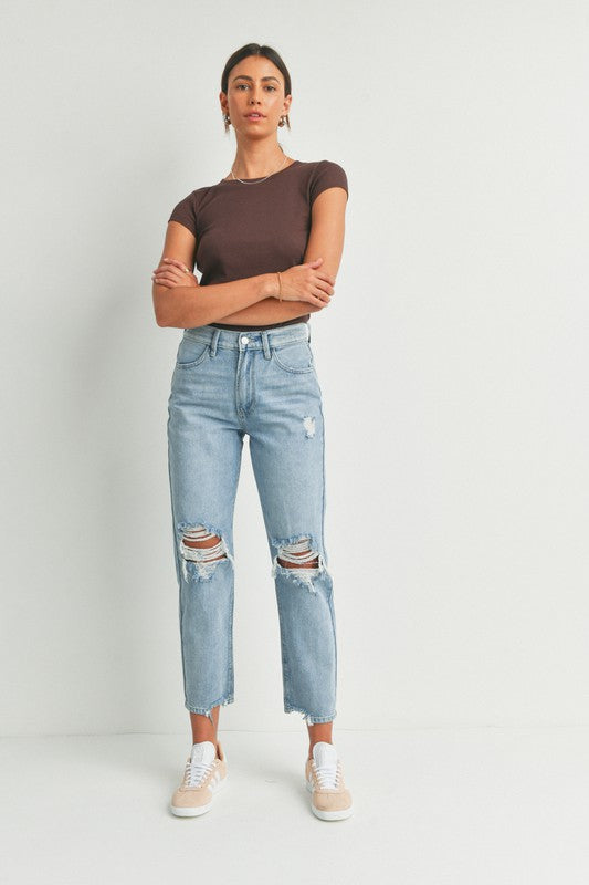 90's Cropped Distressed Straight Light Denim Bottom