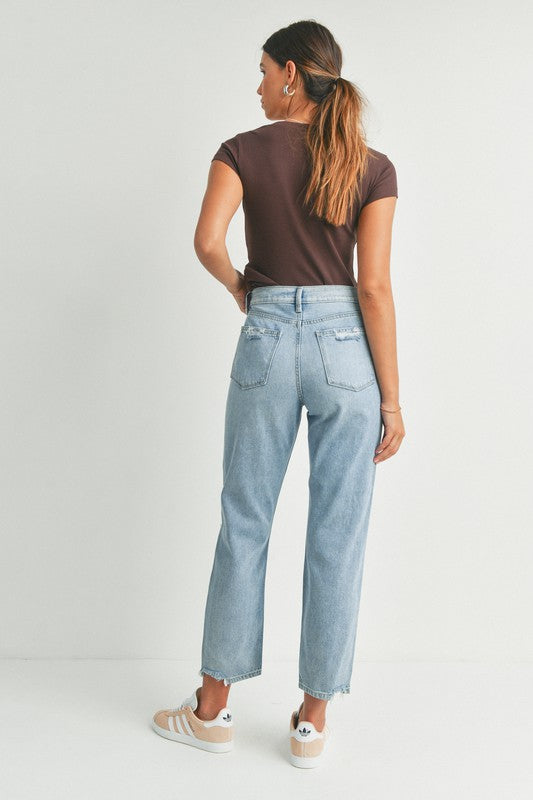 90's Cropped Distressed Straight Light Denim Bottom