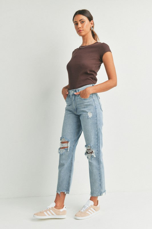 90's Cropped Distressed Straight Light Denim Bottom