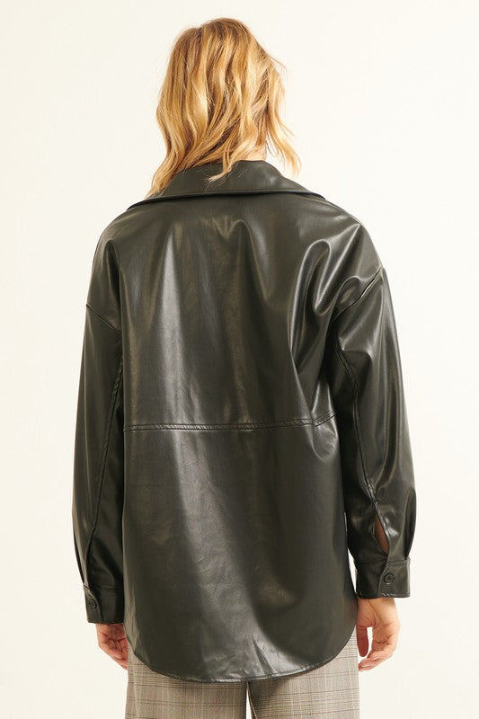 Faux Leather Shacket Black Top