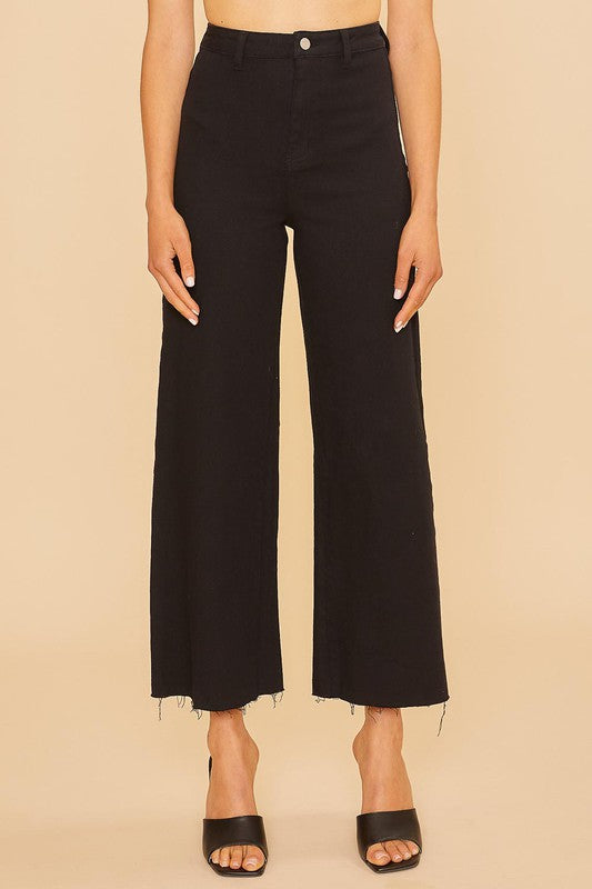 High Rise Cropped Jean Black Bottom