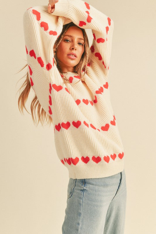 Heart Ribbed Knit Sweater Ivory Top