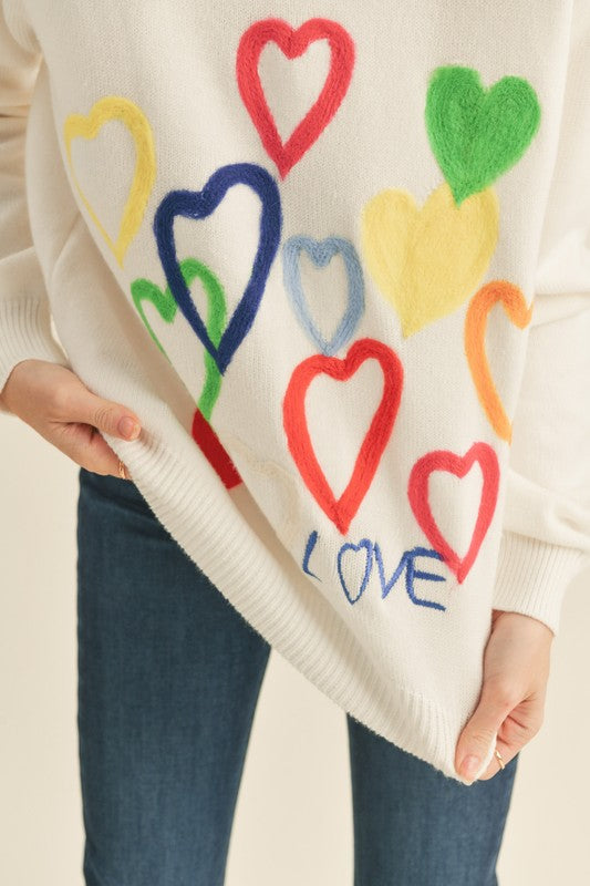 Heart Embroidered Sweater Ivory Top