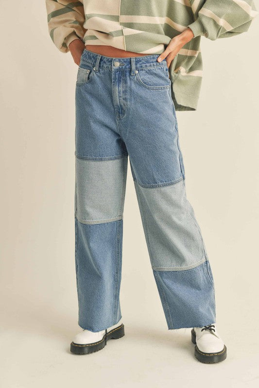 Denim Combo Pants Denim Bottom