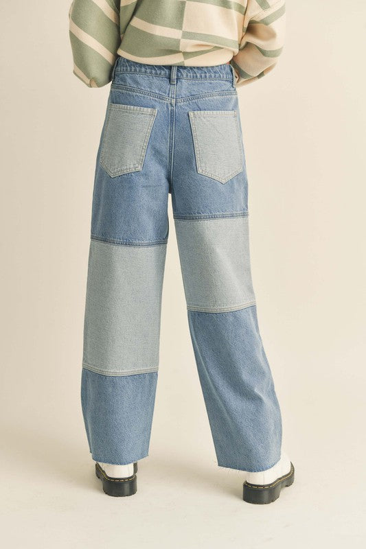 Denim Combo Pants Denim Bottom