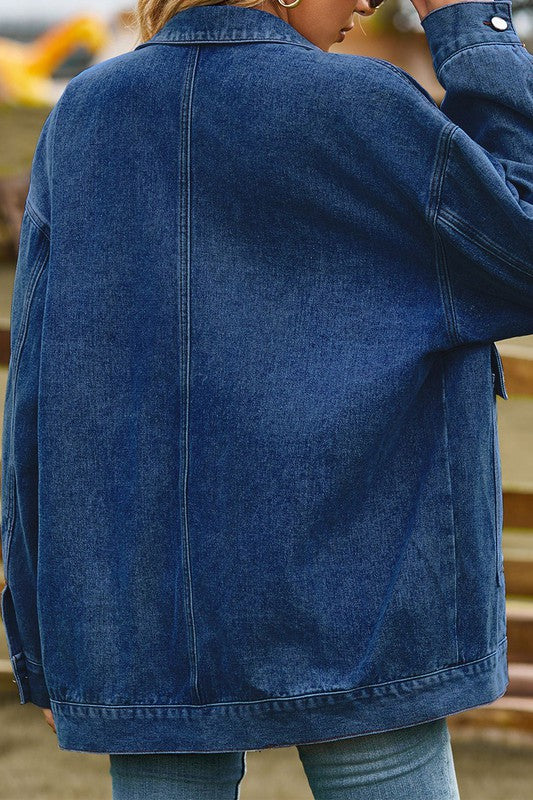 Oversized Denim Jacket Dark Blue Top