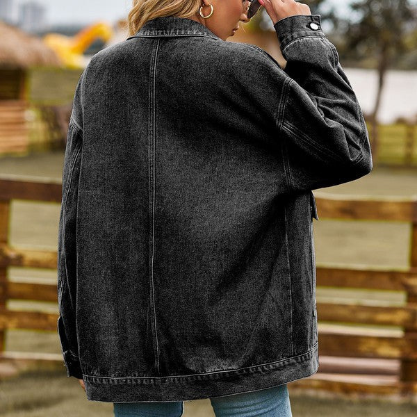 Oversized Denim Jacket Black/Grey Top