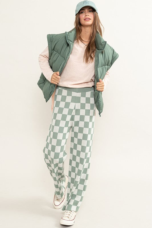 Strike Checkered Pants Green Cream Bottom