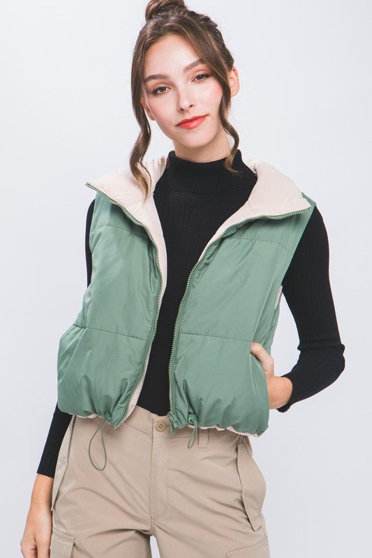 Woven Reverisble Vest Olive Top