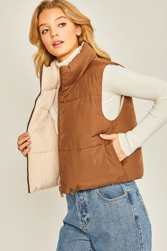 Woven Reverisble Vest Cocoa Top