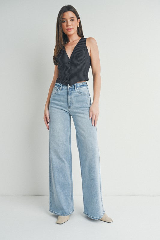 Palazzo Wide Leg Pants Light Denim Bottom