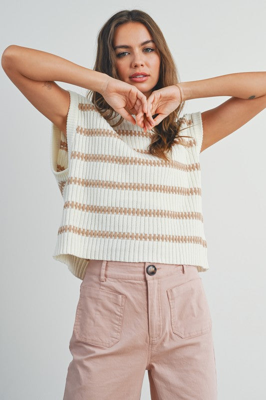 Striped Sweater Tank Ivory/Taupe Top