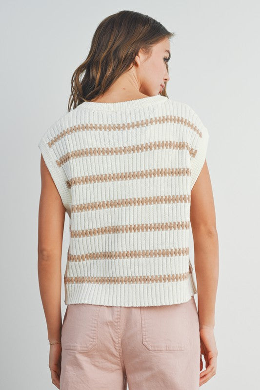 Striped Sweater Tank Ivory/Taupe Top