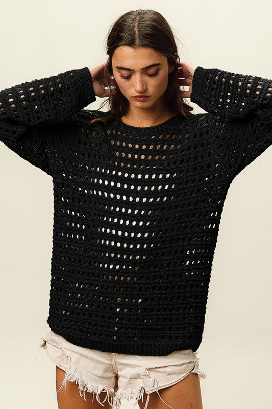 Knit Sweater Top Black Top