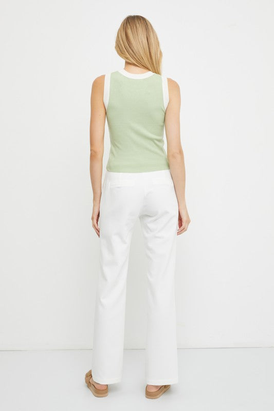 Crew Neck Knit Tank Pistachio Top