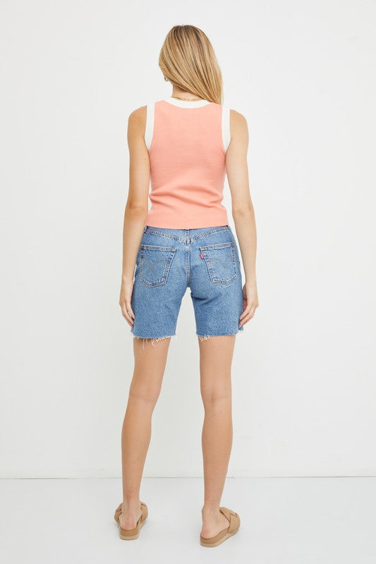 Crew Neck Knit Tank  Peach Top