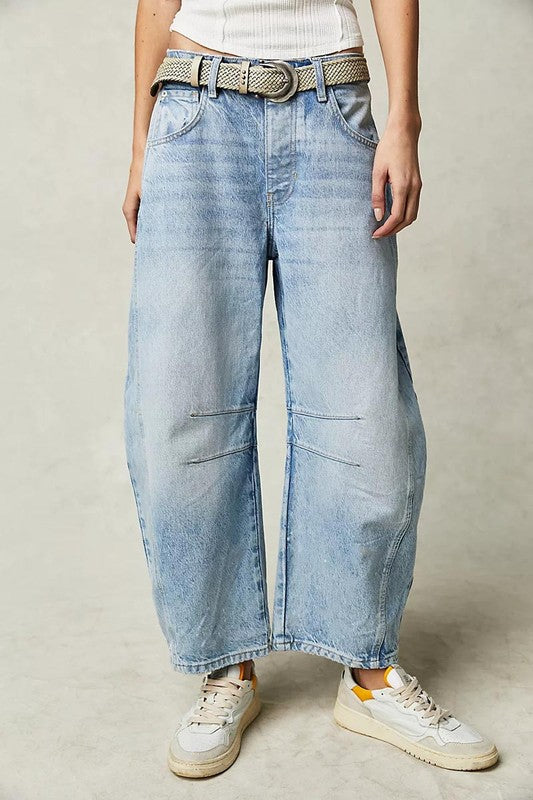 Low Rise Barrel Denim Pants Light Blue Bottom