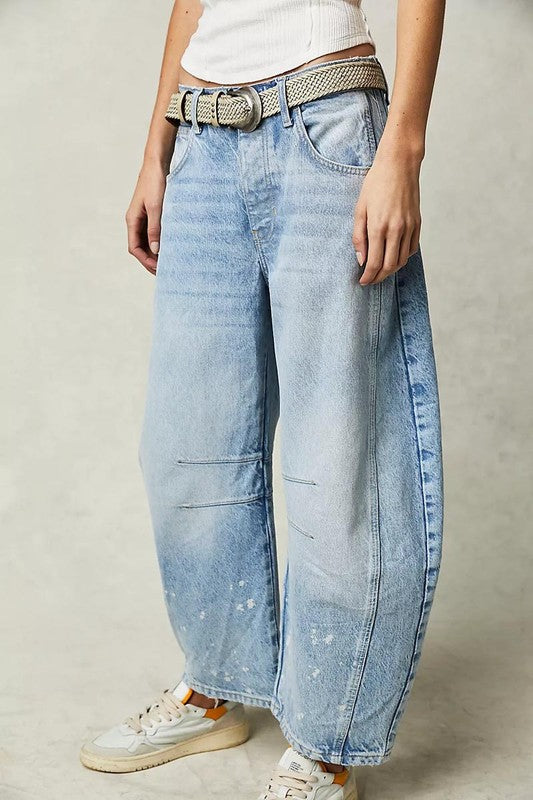 Low Rise Barrel Denim Pants Light Blue Bottom