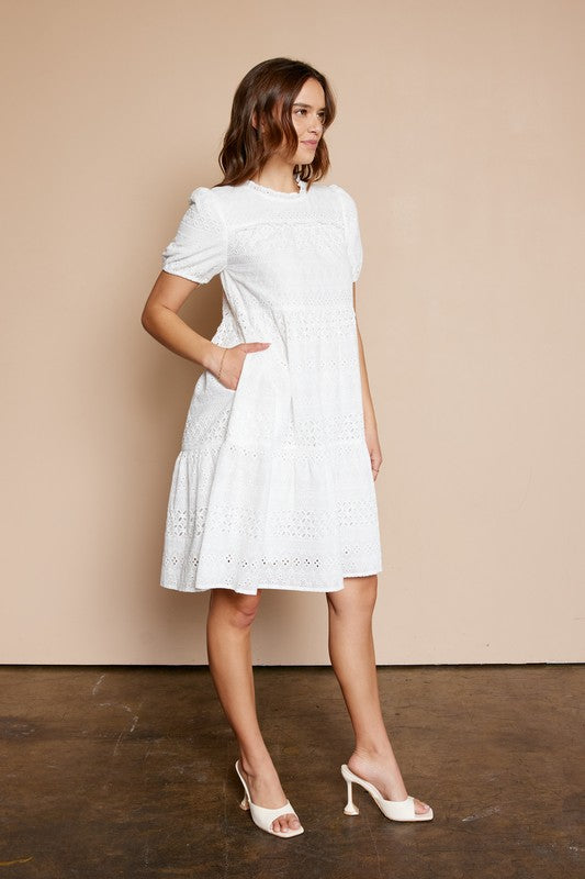 Eyelet Tiered Dress Ivory Dress