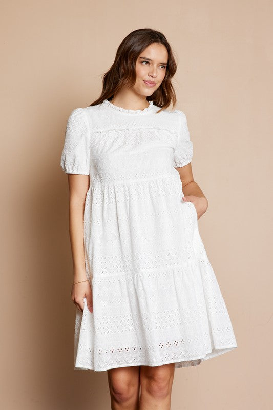 Eyelet Tiered Dress Ivory Dress