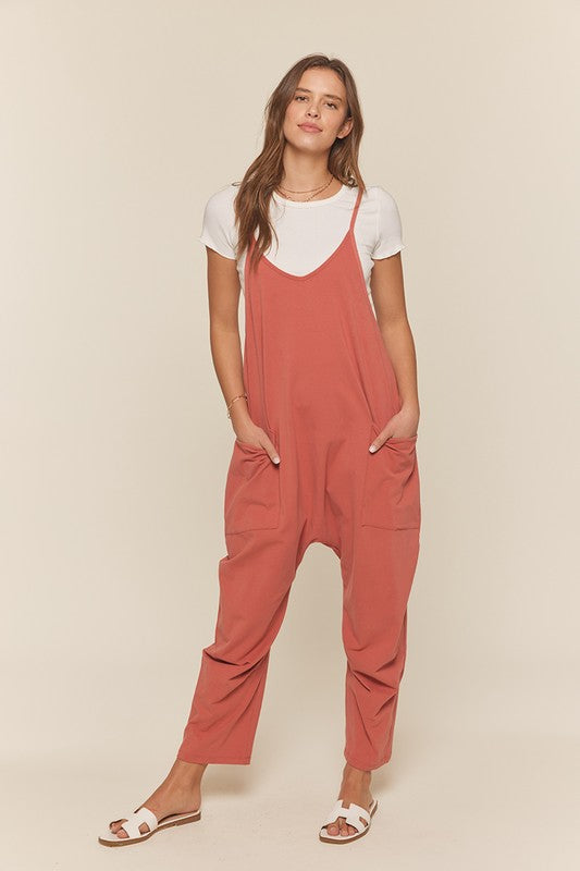 Pocket Knit Overall Pants Coral Jumper