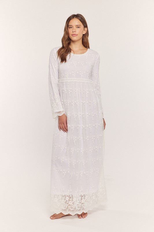 Mesh Embroidered Dress White Dress