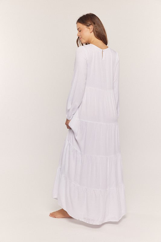 Tiered Mesh Dress White Dress