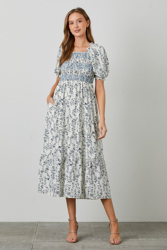 Floral Print Midi Dress Ivory Dress