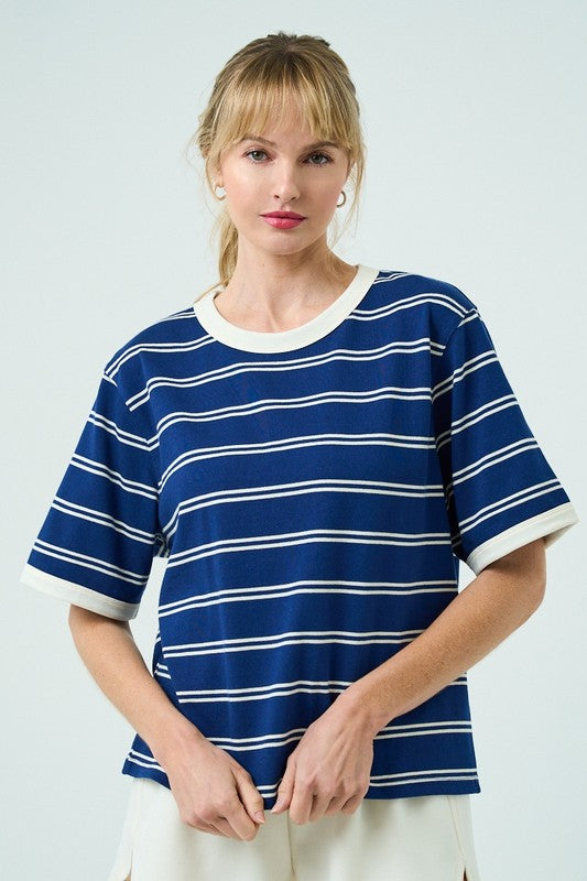 Knit Striped Tee Navy/Cream Top