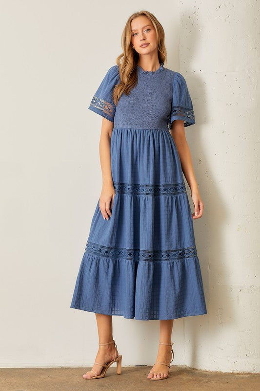 Smocked Maxi Dress Dusty Blue Dress