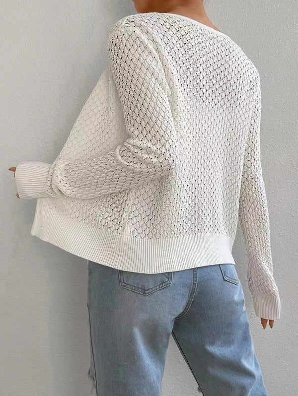 Lace-Up Knit Cardigan White Top