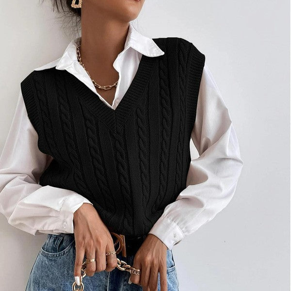 Knit Sweater Vest Black Top