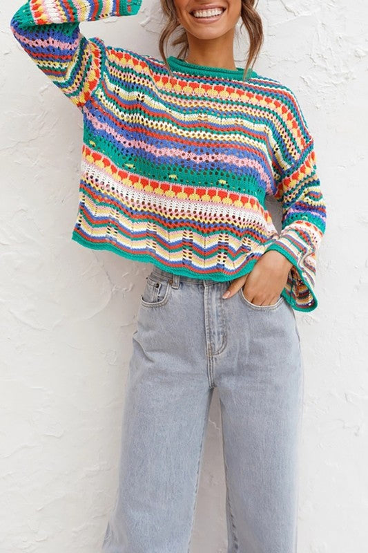 Colorful Striped Sweater Green Top