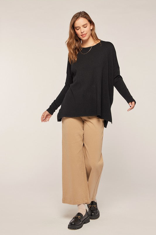 Soft Drop Shoulder Sweater Black Top