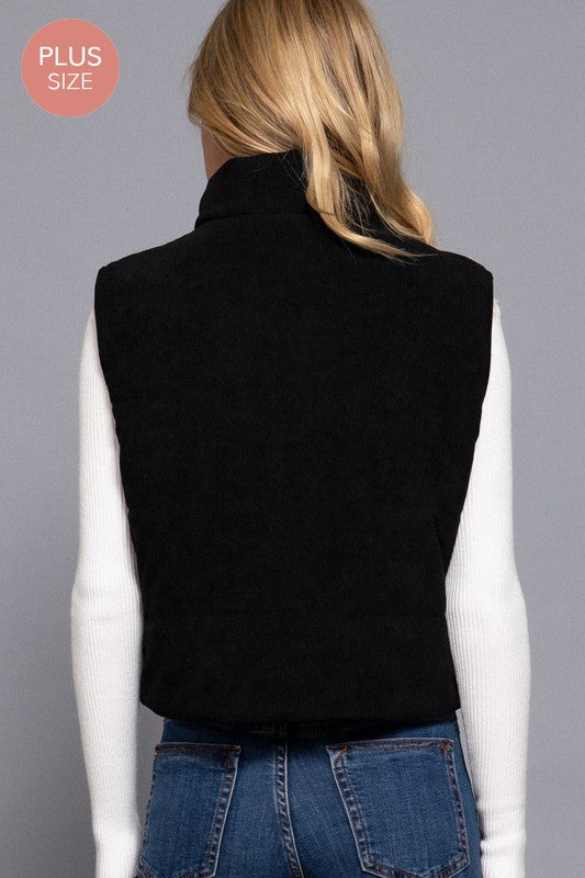 Corduroy Puffer Vest Black  Top