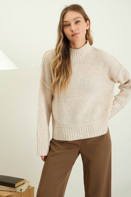 Mock Neck Sweater Oatmeal Top