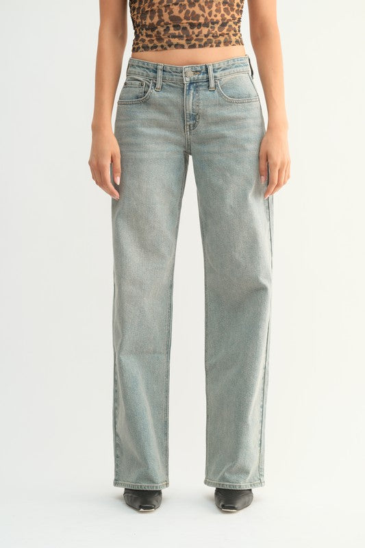 Low Rise Straight Jeans Vintage Light Bottom