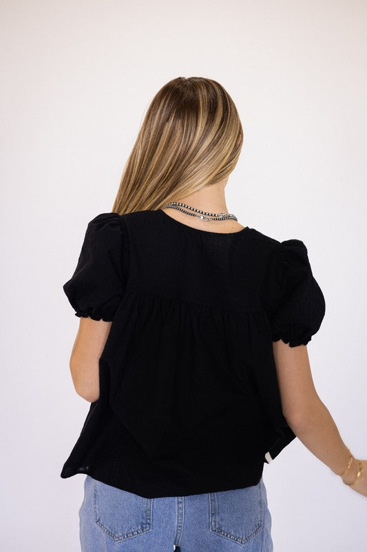 Cotton Peplum Top Black Top