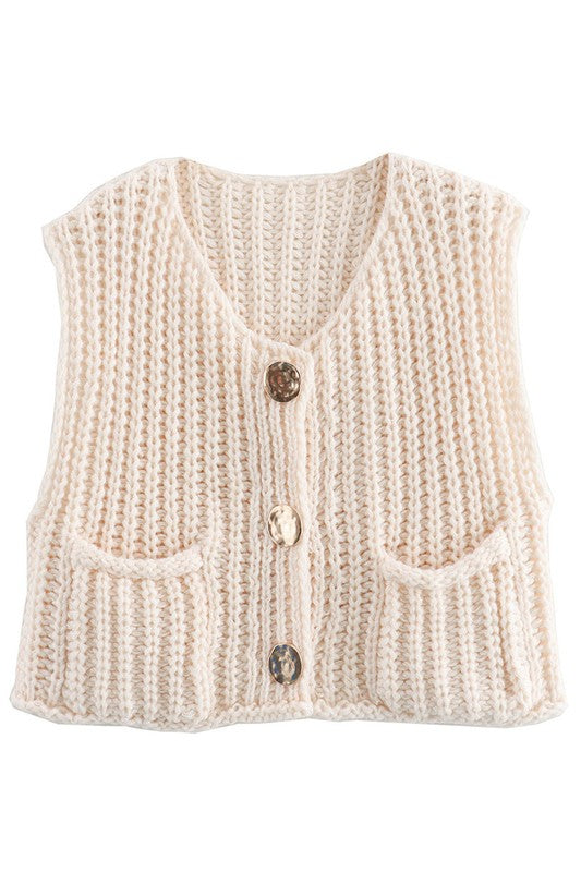 Chunky Knit Vest Beige Top