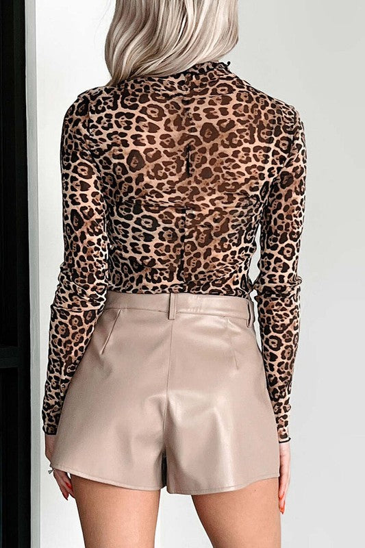 Leopard Print Long Sleeve Brown Top