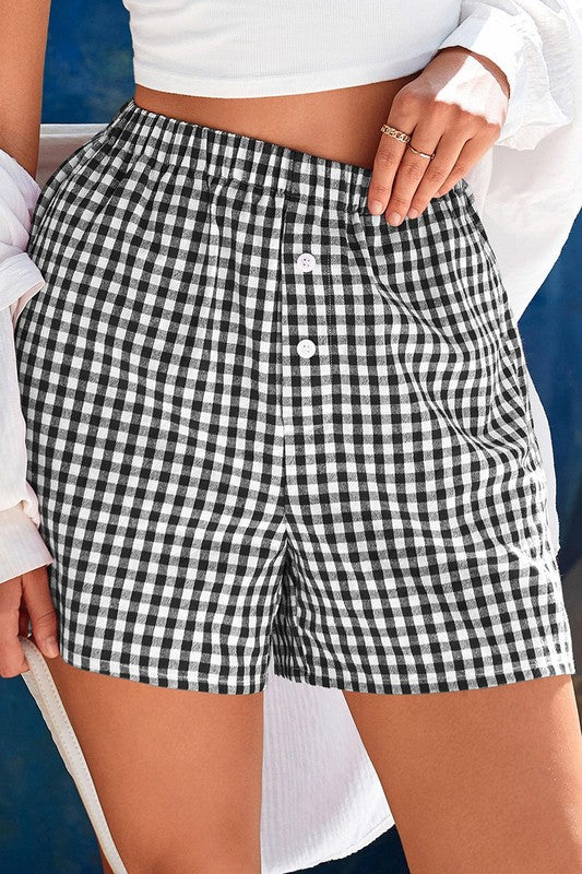 Pocketed Plaid Shorts Black Bottom