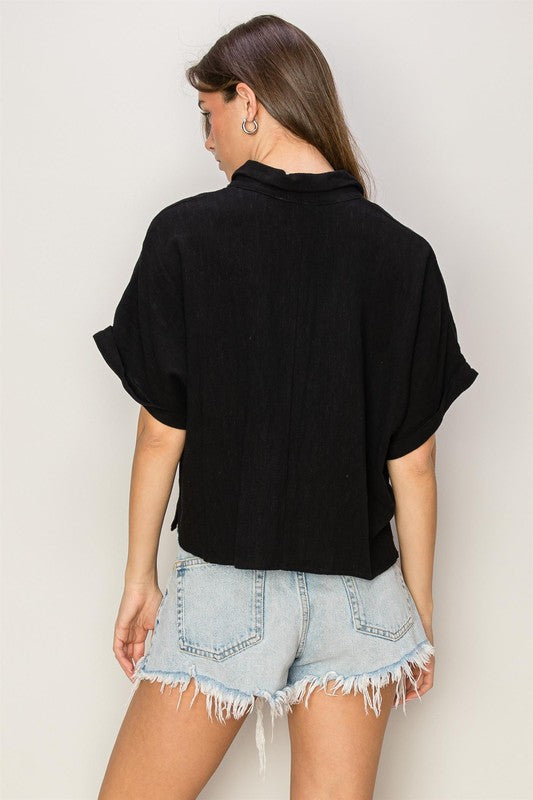 Linen Blend Shirt Black Top