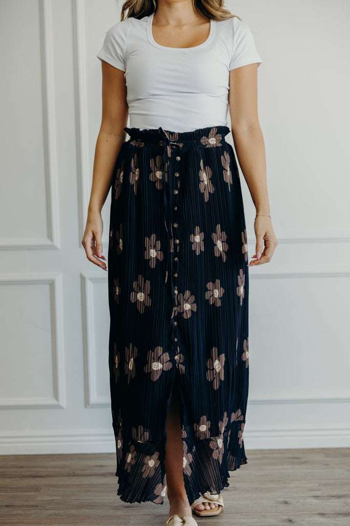 Button Front Maxi Brown Floral Bottom