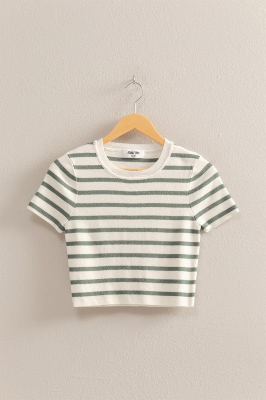 Striped Crop Top Sage Green/Cream Top