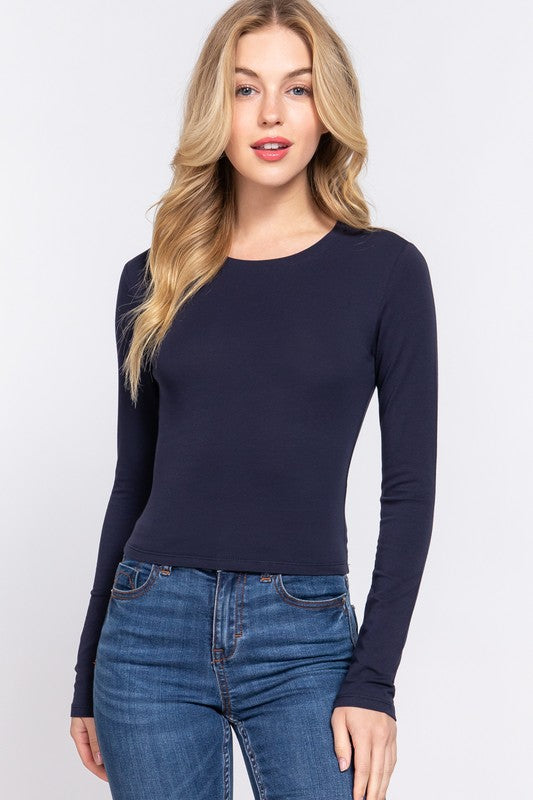 Long Sleeve Crop Top True Navy Top