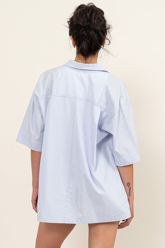 Poplin Oversized Shirt Blue Top